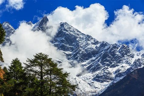 Mountain Scenery In Himalaya With Snow Covered Peaks Stock Image