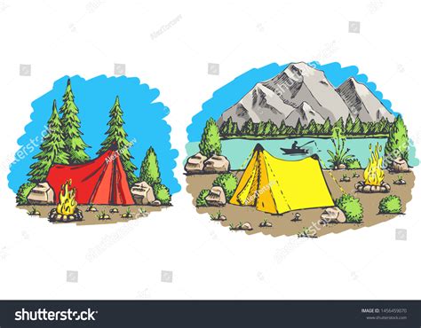 Graphic Illustration Camping Handdrawn Style Vector Stock Vector