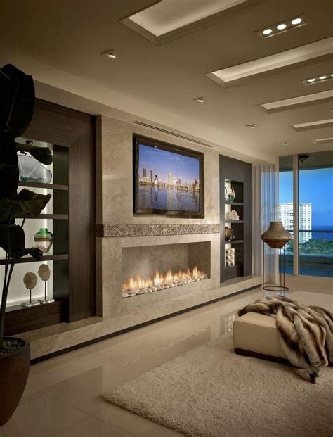 Stunning Modern Fireplace Design Ideas With TV Above 25 | Luxury living