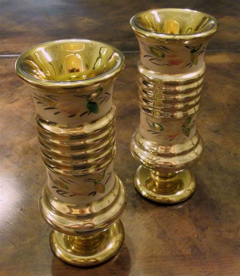 Pair Of Antique Victorian Gold Mercury Glass Vases from ewantiques on