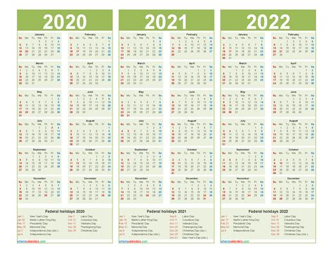 3 Year Calendar 2020 To 2022 Printable Calendar Example And Ideas