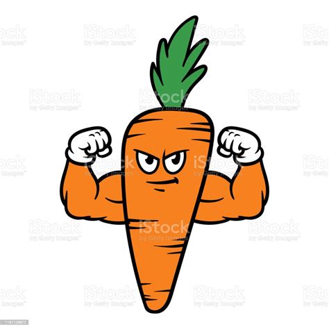 Cartoon Flexing Muscular Carrot Character Stock Illustration Download