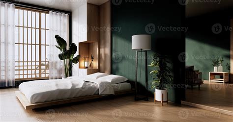 Bedroom Japanese Minimal Stylemodern Green Wall And Wooden Floor
