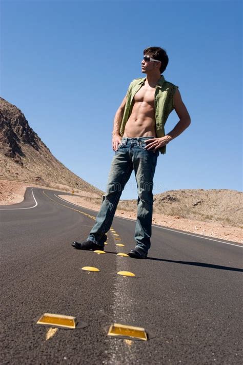 Man On Road Stock Photo Image Of Shirt Desert Model 3732206