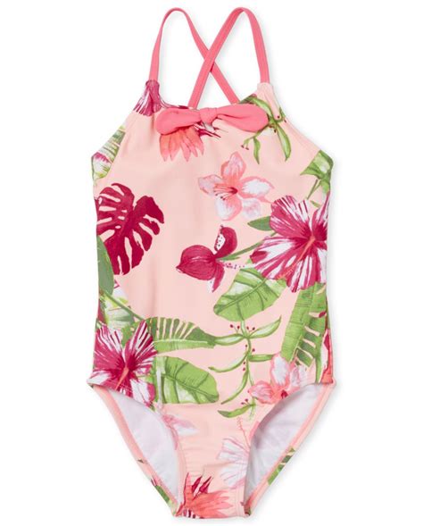 Girls Floral Print One Piece Swimsuit