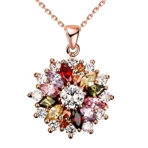 buy hot sell colorful zircon round flower chain necklaces pendants with high