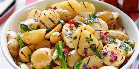 A crunchy, cheesy crust is hiding the soft, velvety mashed potato filling. Grilled Potato Salad with Bacon Vinaigrette