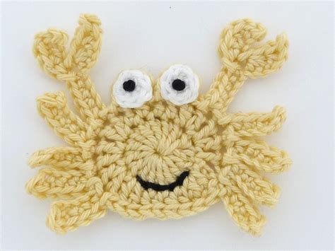Crochet Sea Life Crochet Applique 1 Yellow Applique Crab Etsy