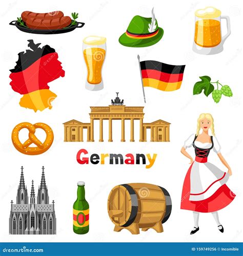 German Icons Set Germany National Traditional Symbols Stock Vector