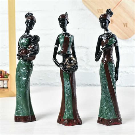 Conjunto De 3 Piezas De Adornos Exóticos De Mujer Africana Estatua De