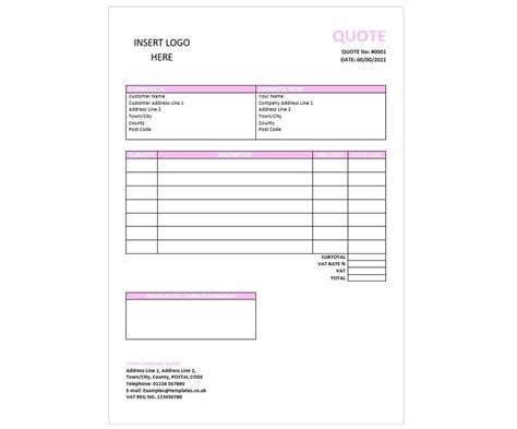 Pink Downloadable Quote Template Printable Template Business Form Simple Quote Estimates