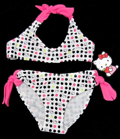 Hello Kitty Girls Size 4 Polka Dot 2 Piece Swimsuit Halter Bikini