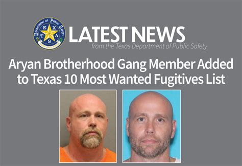 Aryan Brotherhood Gang Member Added To Texas 10 Most Wanted Fugitives