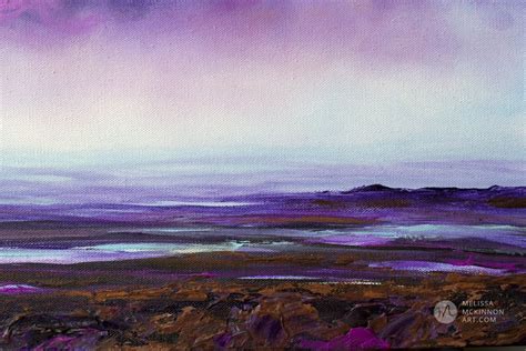 Landscape Painting Of Purple Ocean Seascape And Sunset Sky With Clouds