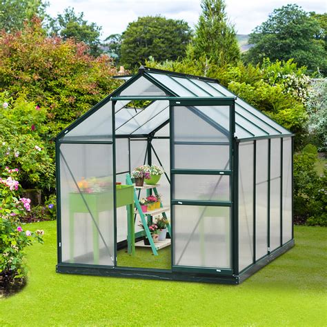 Outsunny 6x8ft Polycarbonate Walk In Garden Greenhouse Aluminum Frame