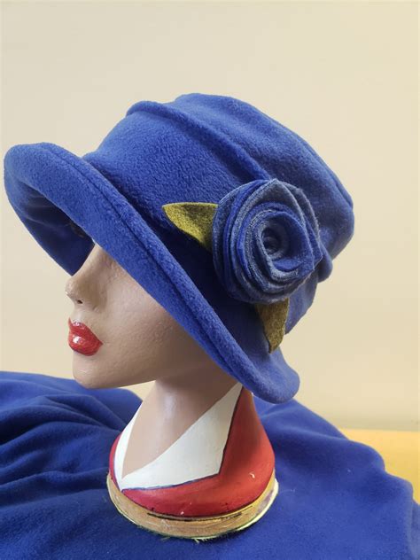 Royal Blue Fleece Hat Polar Fleece Lining Downton Abbey Hat Womens