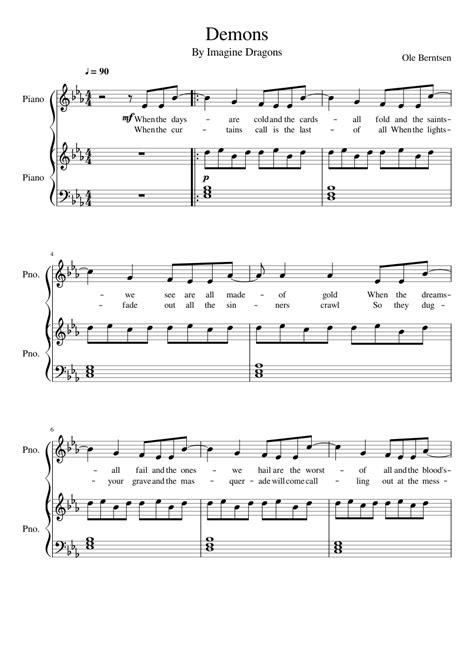 Demons Imagine Dragons Sheet Music For Piano Download Free In Pdf Or Midi