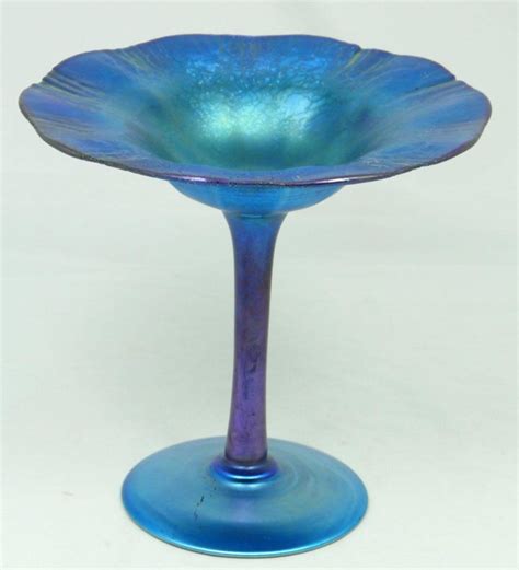Louis Comfort Tiffany Blue Favrile Art Glass Compote Having An