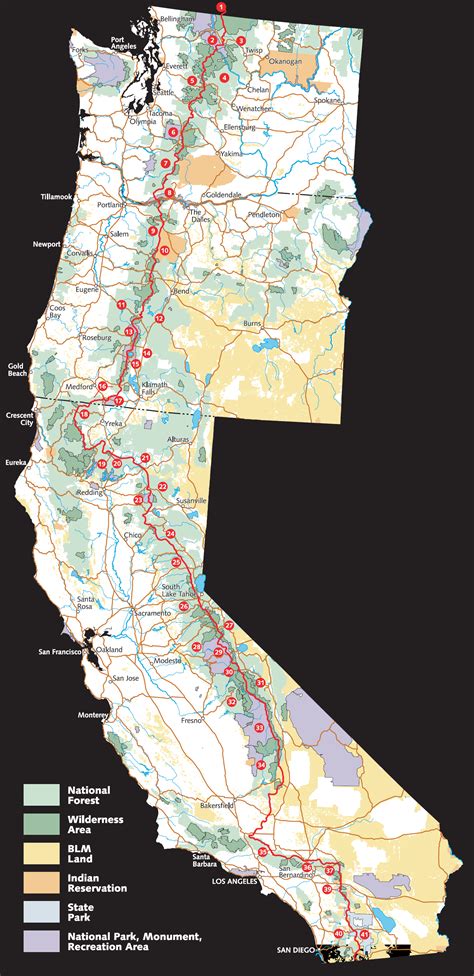 Pacific Crest Trail Route Overview Map California Mappery