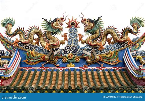Double Chinese Dragon On The Temple Roof Royalty Free Stock