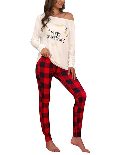 Plus Size Women Christmas Pajamas Matching Sets Long Sleeve Topsplaid