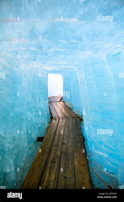 Ice Cave Inside The Rhone Glacier At Furka Pass In Switzerland Stock