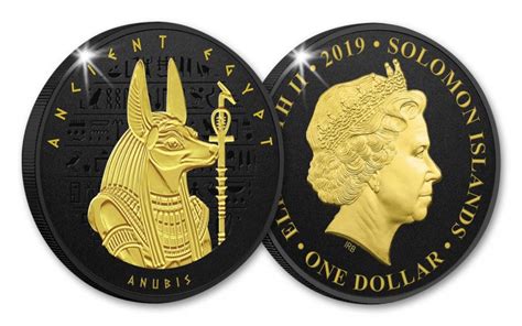 2019 Solomon Islands 1 Ancient Egypt Anubis Coin Wblack Nickel And Gold