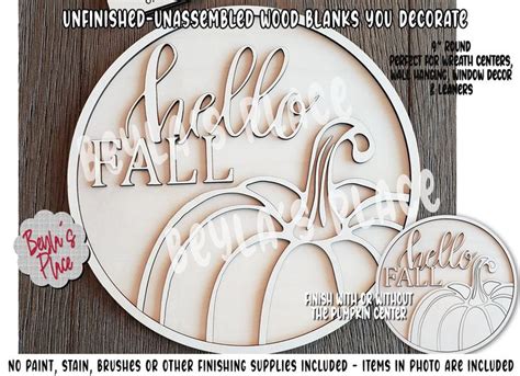 9 Hello Fall Pumpkin Unfinished 3d Decordiy 3d Wood Etsy Fall