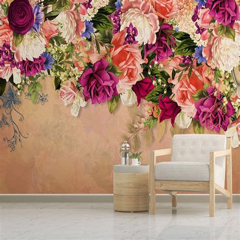 Custom Wallpaper Mural Retro Style Rose Flowers Floral Wall Bvm Home