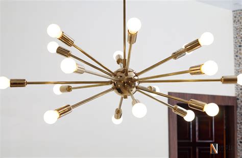 Mid Century Modern Brass Sputnik Chandelier Light Fixture 18 Lights