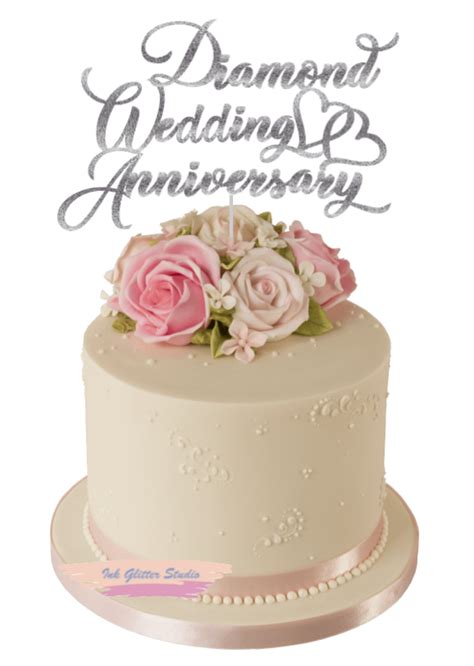 Diamond Wedding Anniversary Glitter Cake Topper 60th Wedding Etsy Uk