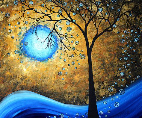 Orginal Abstract Landscape Painting Blue Fire By Madart Painting By