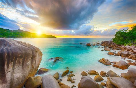 Download Horizon Sun Cloud Seychelles Sea Ocean Nature Beach Hd Wallpaper