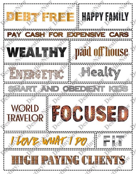 Printable Words Rustic Collection Vision Board Sheets Affirmations