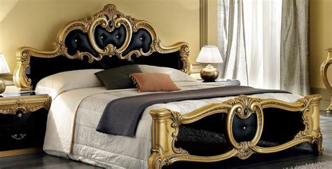 Esf Barocco Luxury Glossy Black Gold King Bedroom Set 5 Classic Made In Italy Esf Barocco Black