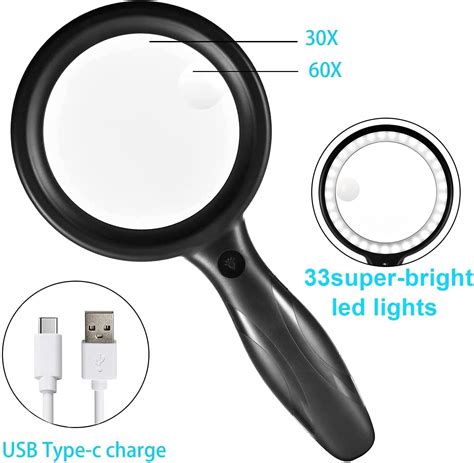 Magnifying Glass Magnifying Glass With Light 30x 60x Powerful