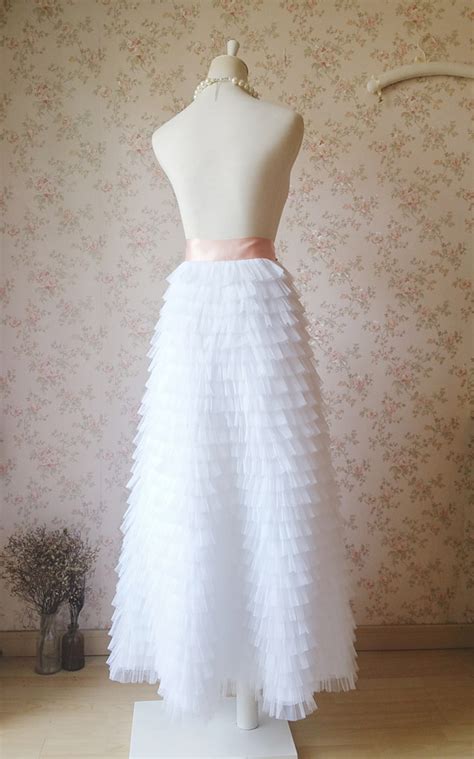 White Tiered Tulle Skirt White Maxi Tulle Skirt Wedding Bridal White