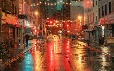 Od57 Nature Street City Light Red Rain Wallpaper