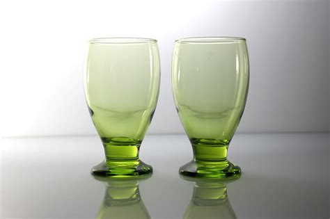 Cristar Footed Water Goblets Antique Green Set Of 2 Barware