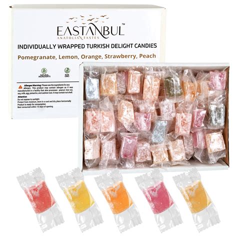 Eastanbul Turkish Delights Candy W 5 Flavors Individually Wrapped Nut Free Plain Turkish