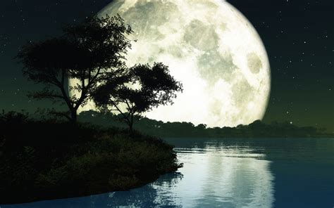 3d Lakes Big Moon On Lake Nature Lakes Hd Desktop Wallpaper