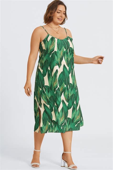 Plus Size Tropical Print Cami Maxi Dress Meetcurve Meetcurve