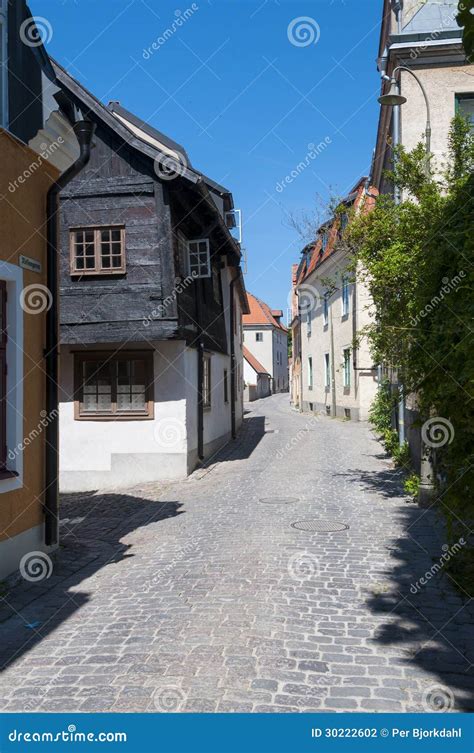 Wicklungsstraße Mittelalterliches Visby Stockfoto Bild Von Schweden