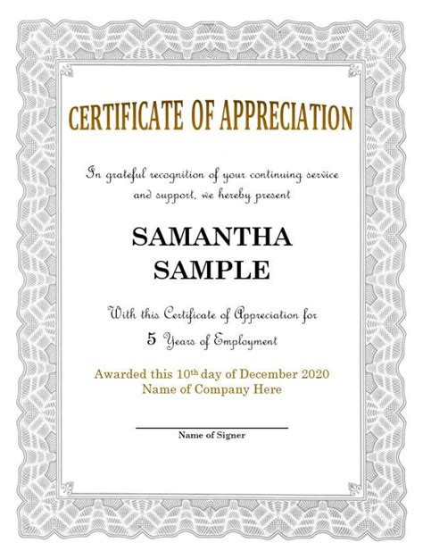 Certificado De Apreciación Editable And Plantilla Imprimible Etsy