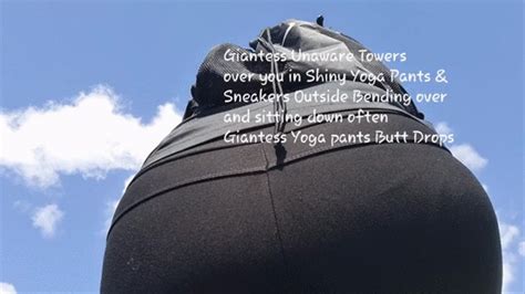 Giantess Unaware Towers Over You In Shiny Yoga Pants And Sneakers Outside Bending Over And Sitting