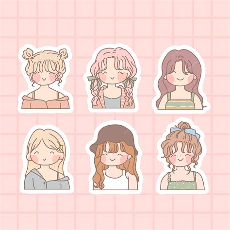 Premium Vector Set Of Cute Girls With Sticker Isolated On Pink