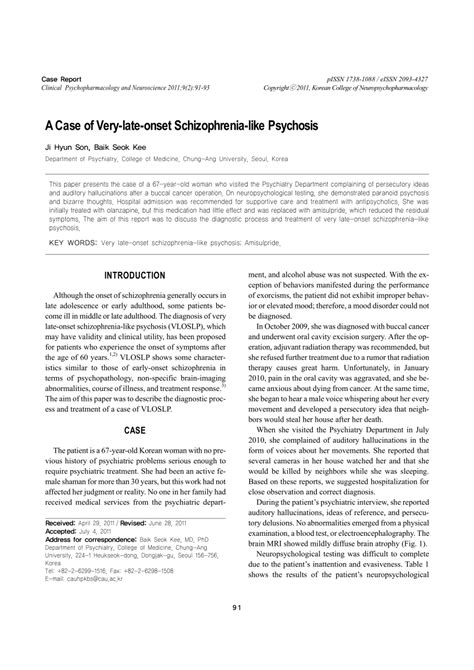 pdf a case of very late onset schizophrenia like psychosis