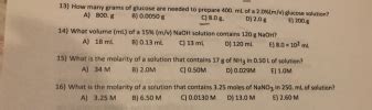 Molar mass naoh = 39.997 g/mol. please answer all questions and show steps! 6. When you ...