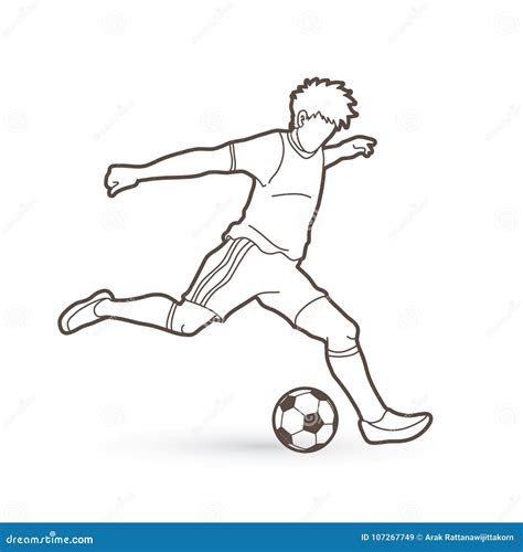 Soccer Player Running And Kicking A Ball Action Graphic Vector Stock