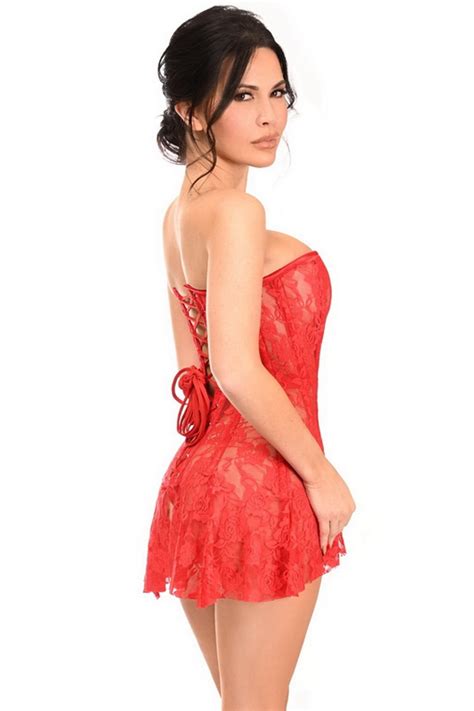 lavish red sheer lace corset dress spicy lingerie